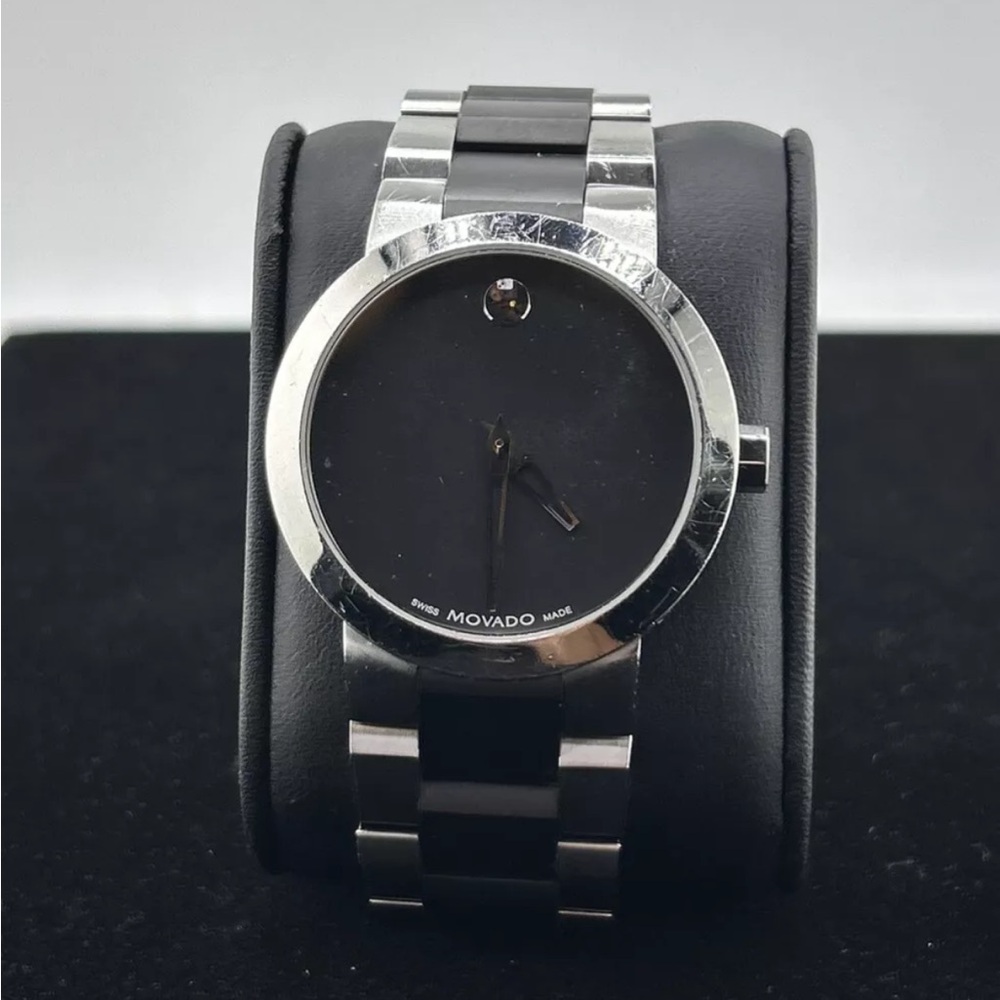 Movado Black and Silver Watch